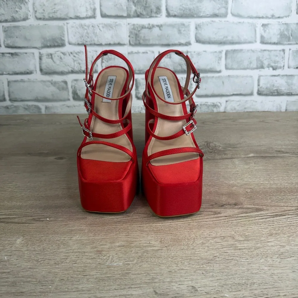 Steve Madden Gia Platform Sandal Heels Red 7.5M